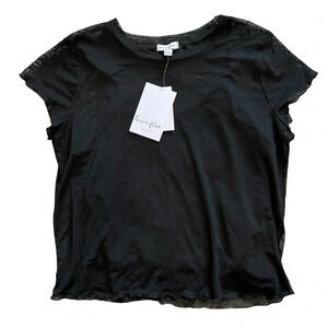 Love Fire Girls Black Mesh Overlay Crop Tee L